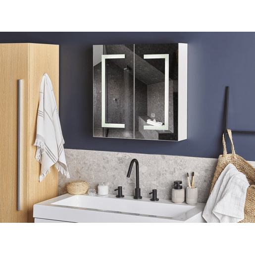 Móvel de casa de banho suspenso com espelho LED MAZARREDO 60 cm 60 cm Branco
