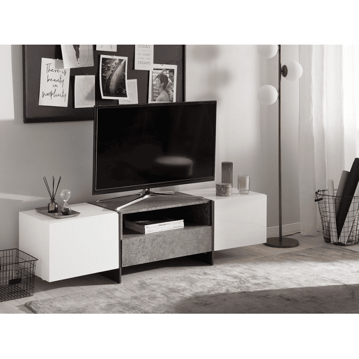 Móvel de TV LED RUSSEL Efeito de betão cinzento