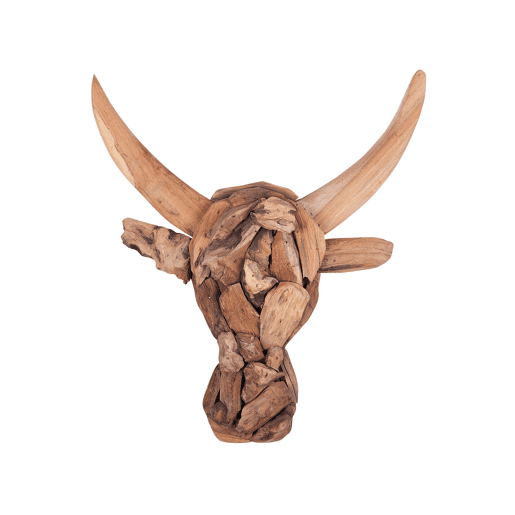 Figura de parede Touro BULL HEAD Madeira de teca 34 cm Castanho