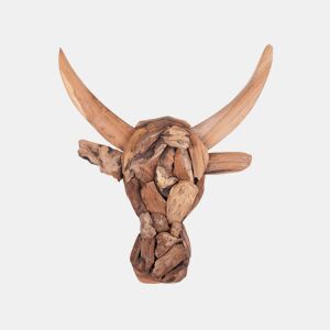 Figura de parede Touro BULL HEAD Madeira de teca 34 cm Castanho