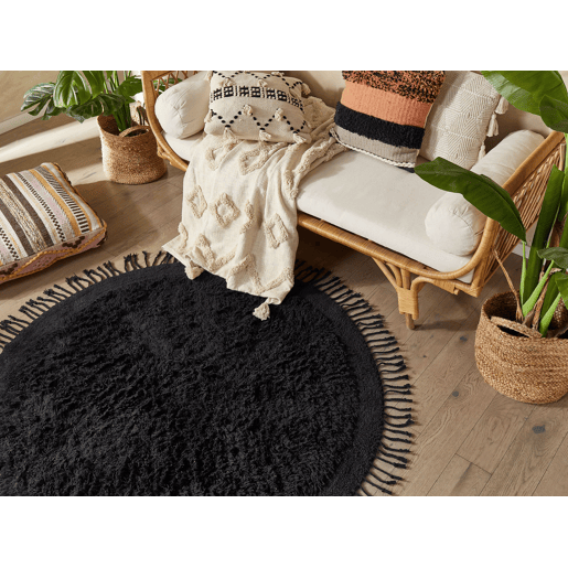 Tapete BITLIS Preto ø 140 cm Algodão