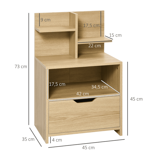 HOMCOM Mesa de Cabeceira de Madeira Mesa de Cabeceira Moderna com Gaveta e Prateleiras de Armazenamento Mesa Auxiliar para Sala de Estar Dormitório 45x35x73 cm Madeira