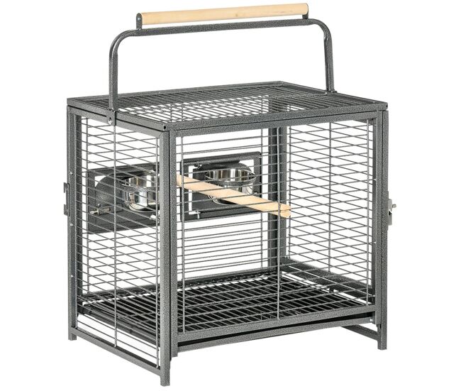 Pawhut jaula para pájaros portátil jaula para agapornis con 2 perchas de madera 2 comederos de acero inoxidable y bandeja extraíble para periquitos