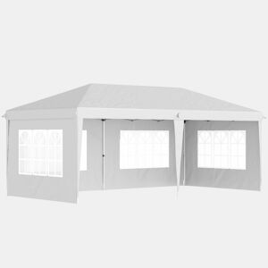 Outsunny Tenda Dobrável 585x295x270 cm com 4 Paredes Laterais Amovíveis Tenda de Jardim com 4 Janelas e Bolsa de Transporte para Pátio Exterior Branco