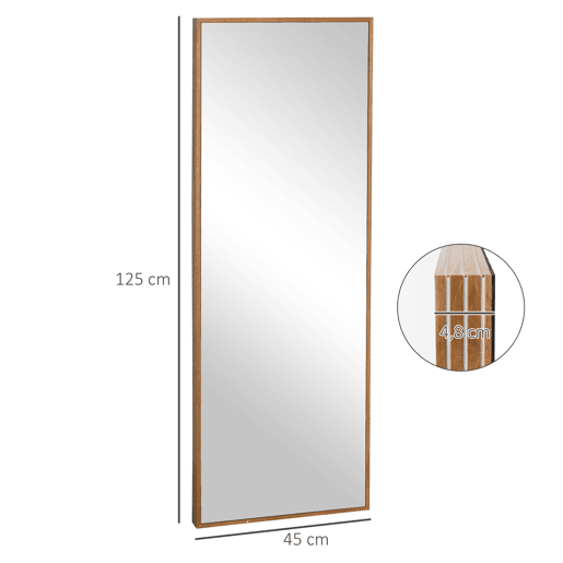 HOMCOM Espelho de Parede 45x125 cm Espelho de Corpo Inteiro de Madeira Estilo Moderno Decoração para Sala de Estar dormitório Entrada Madeira
