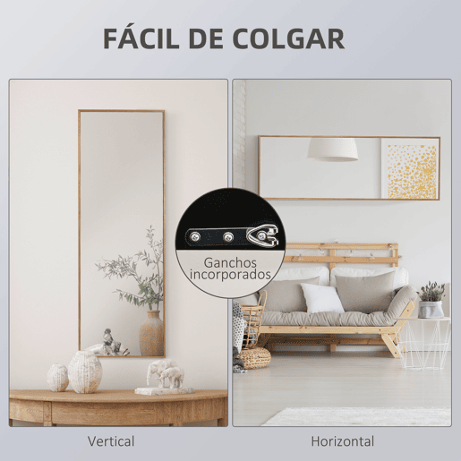 HOMCOM Espelho de Parede 45x125 cm Espelho de Corpo Inteiro de Madeira Estilo Moderno Decoração para Sala de Estar dormitório Entrada Madeira