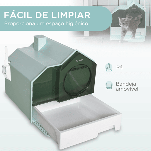 PawHut Caixa de Areia para Gatos Caixa de Areia Fechada para Gatos com Bandeja Amovível Pá e Filtro Desodorizante 47x45x42 cm Azul Claro