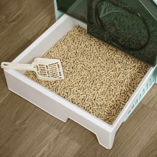 PawHut Caixa de Areia para Gatos Caixa de Areia Fechada para Gatos com Bandeja Amovível Pá e Filtro Desodorizante 47x45x42 cm Azul Claro