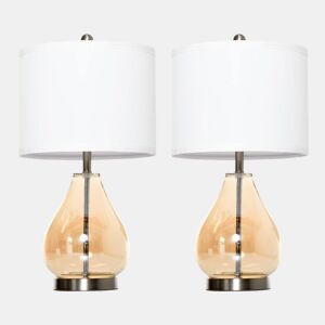 HOMCOM Conjunto de 2 Candeeiros de Mesa Candeeiros de Mesa com Ecrã de Linho Suporte para Lâmpada E27 Máx. 40W para Sala de Estar Dormitório Ø30x56 cm Branco