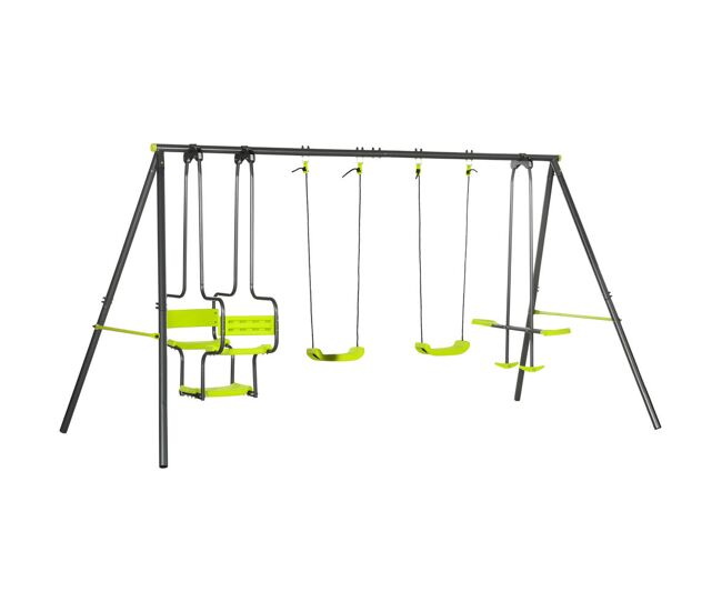 Outsunny juego de columpio infantil exterior con 2 columpios asientos abatibles balancín y marco de acero columpios para niños de 3-8 años 355x184x186 cm verde