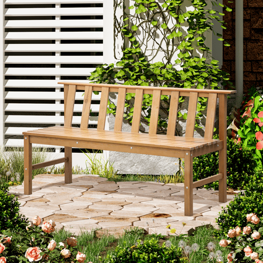 Outsunny Banco de Jardim de 3 Lugares Banco de Exterior de Madeira com Encosto de Ripas para Varanda Pátio Carga Máxima 360 kg 144x60x77 cm Madeira