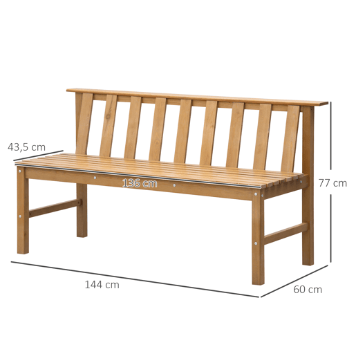 Outsunny Banco de Jardim de 3 Lugares Banco de Exterior de Madeira com Encosto de Ripas para Varanda Pátio Carga Máxima 360 kg 144x60x77 cm Madeira