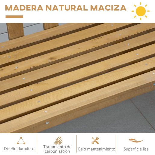 Outsunny Banco de Jardim de 3 Lugares Banco de Exterior de Madeira com Encosto de Ripas para Varanda Pátio Carga Máxima 360 kg 144x60x77 cm Madeira