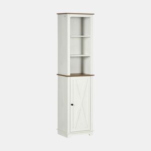 kleankin Coluna Casa de Banho Armário de Armazenamento para Casa de Banho com 3 Compartimentos Porta e Prateleira Ajustável 39,5x30x160 cm Branco