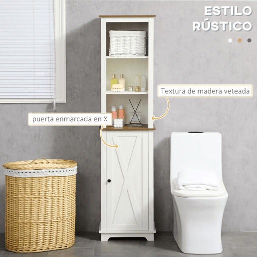 kleankin Coluna Casa de Banho Armário de Armazenamento para Casa de Banho com 3 Compartimentos Porta e Prateleira Ajustável 39,5x30x160 cm Branco