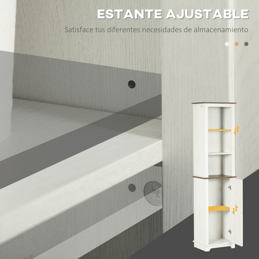 kleankin Coluna Casa de Banho Armário de Armazenamento para Casa de Banho com 3 Compartimentos Porta e Prateleira Ajustável 39,5x30x160 cm Branco