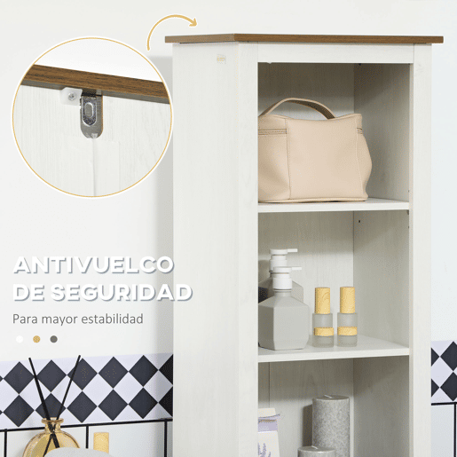 kleankin Coluna Casa de Banho Armário de Armazenamento para Casa de Banho com 3 Compartimentos Porta e Prateleira Ajustável 39,5x30x160 cm Branco
