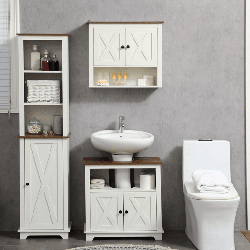 kleankin Coluna Casa de Banho Armário de Armazenamento para Casa de Banho com 3 Compartimentos Porta e Prateleira Ajustável 39,5x30x160 cm Branco