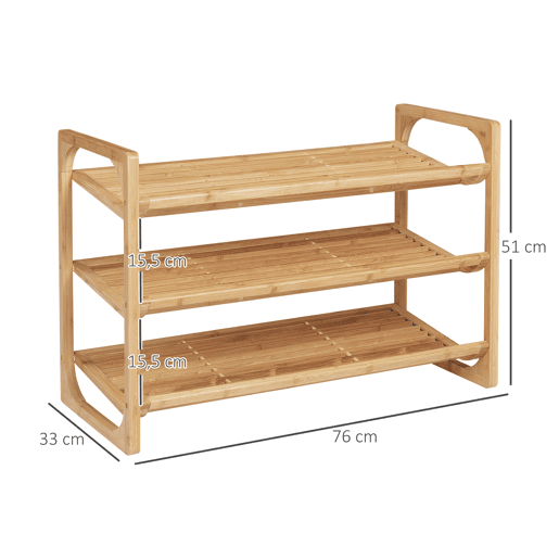 HOMCOM Sapateira de Bambu de 3 Níveis Sapateira para 9 Pares de Sapatos Organizador para Entrada Corredor Casa de Banho 76x33x51 cm Madeira HOMCOM Sapateira de Bambu de 3 Níveis Sapateira para 9 Pares de Sapatos Organizador para Entrada Corredor Casa de Banho 76x33x51 cm Madeira
