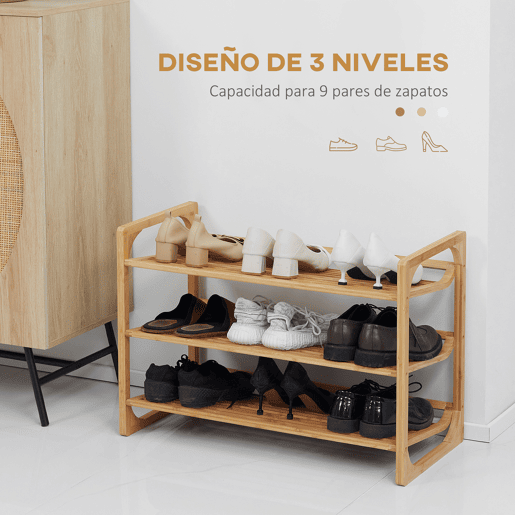 HOMCOM Sapateira de Bambu de 3 Níveis Sapateira para 9 Pares de Sapatos Organizador para Entrada Corredor Casa de Banho 76x33x51 cm Madeira HOMCOM Sapateira de Bambu de 3 Níveis Sapateira para 9 Pares de Sapatos Organizador para Entrada Corredor Casa de Banho 76x33x51 cm Madeira