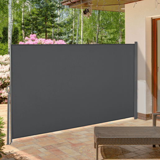 Outsunny Toldo Lateral Retrátil para Terraço Pátio ou Jardim Toldo de Privacidade para Exterior Dobrável 300x160 cm Cinza