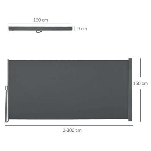Outsunny Toldo Lateral Retrátil para Terraço Pátio ou Jardim Toldo de Privacidade para Exterior Dobrável 300x160 cm Cinza