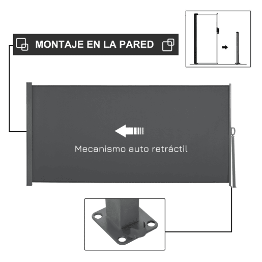 Outsunny Toldo Lateral Retrátil para Terraço Pátio ou Jardim Toldo de Privacidade para Exterior Dobrável 300x160 cm Cinza