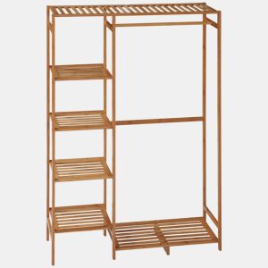 HOMCOM Suporte para Cabides de Bambu Cabideiro para Roupa com Prateleira de Armazenamento de 6 Níveis e Barra de Suspensão para Sala de Estar Dormitório Entrada 90x30x145 cm Madeira