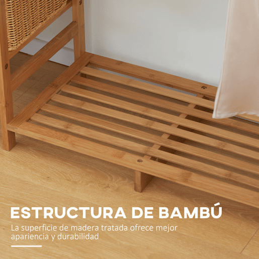 HOMCOM Suporte para Cabides de Bambu Cabideiro para Roupa com Prateleira de Armazenamento de 6 Níveis e Barra de Suspensão para Sala de Estar Dormitório Entrada 90x30x145 cm Madeira