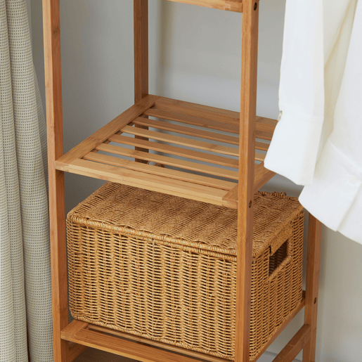 HOMCOM Suporte para Cabides de Bambu Cabideiro para Roupa com Prateleira de Armazenamento de 6 Níveis e Barra de Suspensão para Sala de Estar Dormitório Entrada 90x30x145 cm Madeira