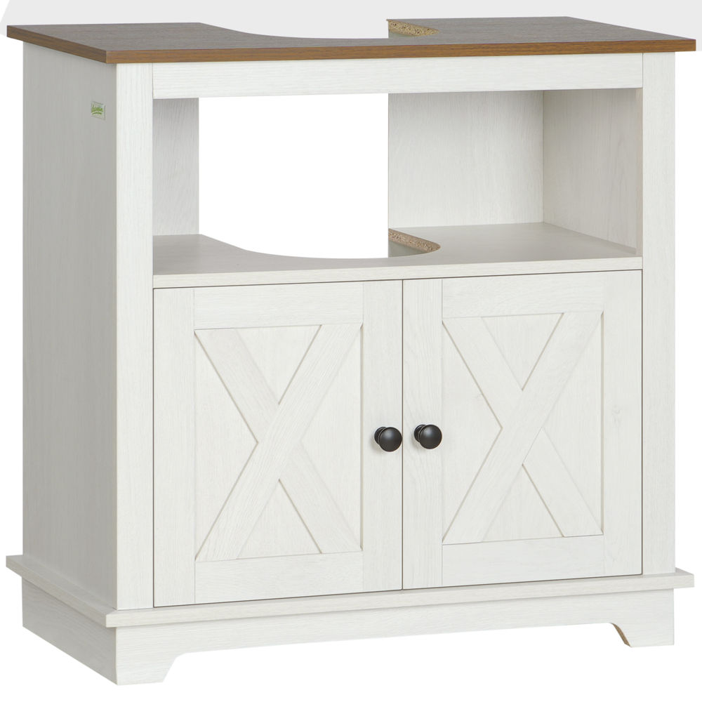 Kleankin mueble para debajo del lavabo de madera armario de baño de suelo mueble bajo lavabo de pie con 2 puertas y estante 60x30x60 cm blanco
