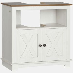 kleankin Móvel para Lavatório Pousar de Madeira Armário Casa de Banho com 2 Portas e Prateleira 60x30x60 cm Branco e Madeira