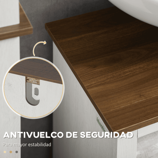 kleankin Móvel para Lavatório Pousar de Madeira Armário Casa de Banho com 2 Portas e Prateleira 60x30x60 cm Branco e Madeira