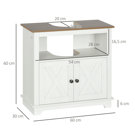 kleankin Móvel para Lavatório Pousar de Madeira Armário Casa de Banho com 2 Portas e Prateleira 60x30x60 cm Branco e Madeira