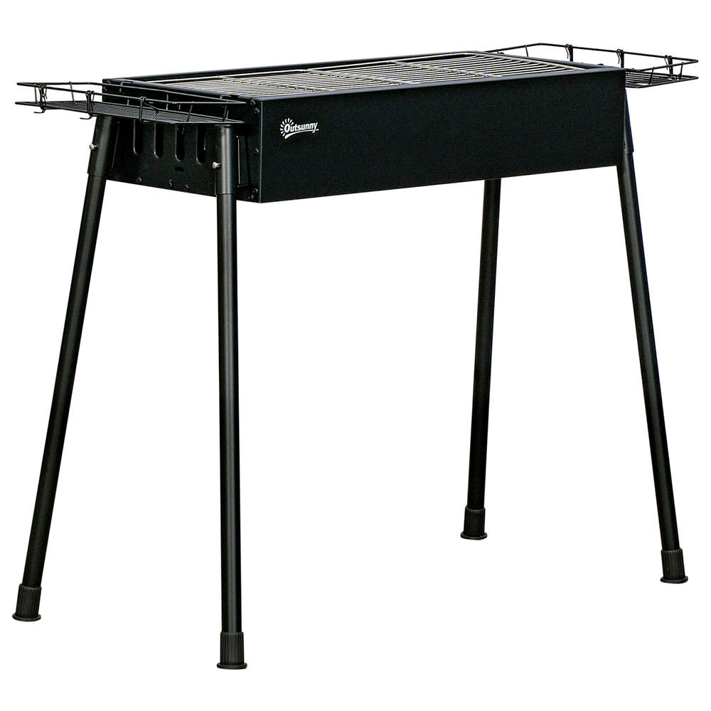 Outsunny barbacoa de carbón con 2 parrillas de acero inoxidable barbacoa portátil con 2 especieros para acampar picnic camping jardín 94x39x70 cm negro