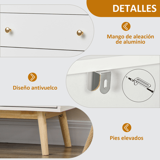 HOMCOM Aparador de Cozinha Moderno Aparador de Sala de Estar com 2 Portas de Vidro 3 Gavetas e Pés de Madeira de Borracha para Sala de Jantar 160x40x80 cm Branco e Madeira