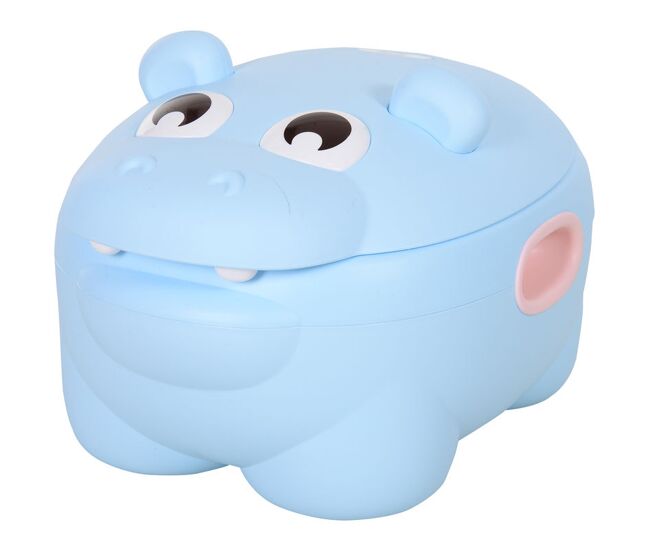 Homcom orinal para bebés en forma de hipopótamo 2 en 1 con tapa cubo extraíble y cepillo inodoro para aprender entrenamiento carga 25 kg 40x30x23 cm azul