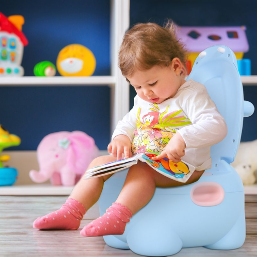 HOMCOM Bacio para Bebé em Forma de Hipopótamo 2 em 1 com Cubo Amovível e Escova de Limpeza Bacio de Aprendizagem Treinamento Portátil Carga 25 kg 40x30x23 cm Azul