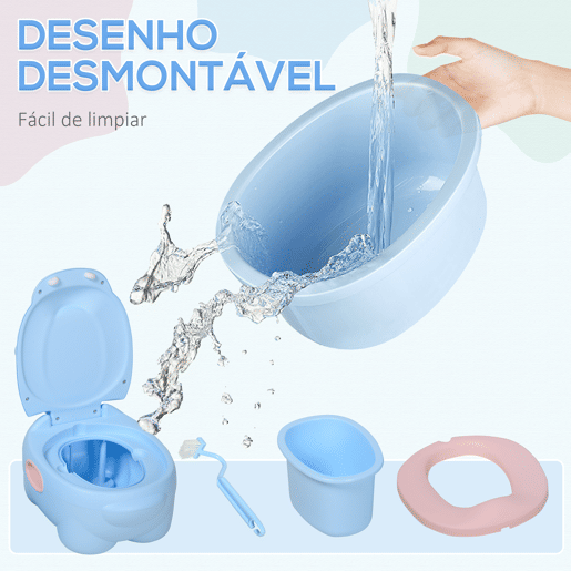 HOMCOM Bacio para Bebé em Forma de Hipopótamo 2 em 1 com Cubo Amovível e Escova de Limpeza Bacio de Aprendizagem Treinamento Portátil Carga 25 kg 40x30x23 cm Azul