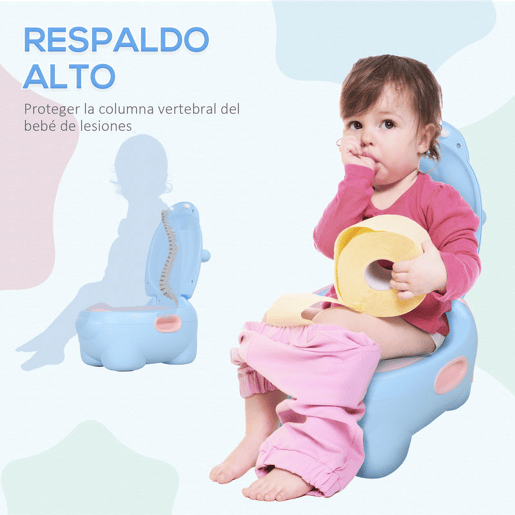 HOMCOM Bacio para Bebé em Forma de Hipopótamo 2 em 1 com Cubo Amovível e Escova de Limpeza Bacio de Aprendizagem Treinamento Portátil Carga 25 kg 40x30x23 cm Azul