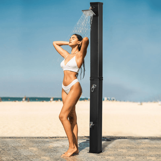 Outsunny Duche Solar Exterior 40L Duche de Jardim com Cabeçal Torneira Água Quente até 60? e Duche de Pés para Piscina Pátio Praia 19x20x217 cm Preto