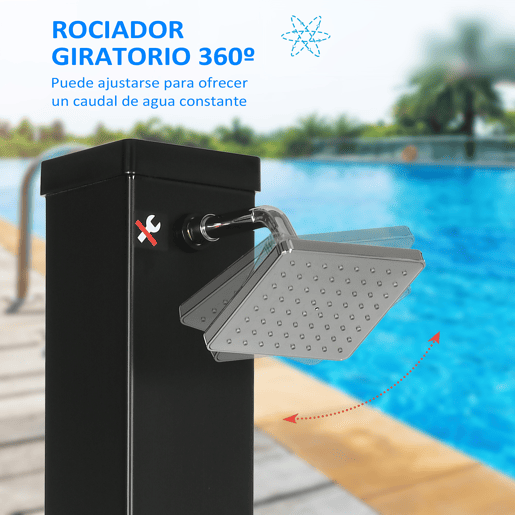 Outsunny Duche Solar Exterior 40L Duche de Jardim com Cabeçal Torneira Água Quente até 60? e Duche de Pés para Piscina Pátio Praia 19x20x217 cm Preto