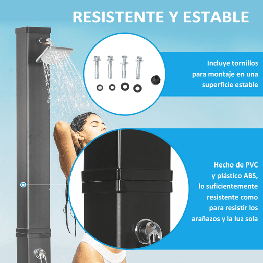 Outsunny Duche Solar Exterior 40L Duche de Jardim com Cabeçal Torneira Água Quente até 60? e Duche de Pés para Piscina Pátio Praia 19x20x217 cm Preto