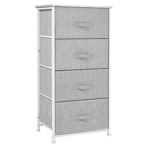HOMCOM Cómoda com 4 Gavetas de Tecido Móvel de Arrumação Multifuncional para Dormitório Sala de Estar Corredor 45x30x92 cm Cinza e Branco
