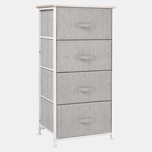 HOMCOM Cómoda com 4 Gavetas de Tecido Móvel de Arrumação Multifuncional para Dormitório Sala de Estar Corredor 45x30x92 cm Cinza e Branco
