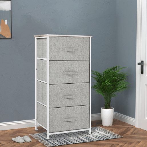HOMCOM Cómoda com 4 Gavetas de Tecido Móvel de Arrumação Multifuncional para Dormitório Sala de Estar Corredor 45x30x92 cm Cinza e Branco
