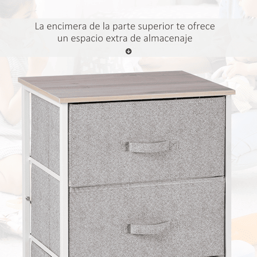 HOMCOM Cómoda com 4 Gavetas de Tecido Móvel de Arrumação Multifuncional para Dormitório Sala de Estar Corredor 45x30x92 cm Cinza e Branco