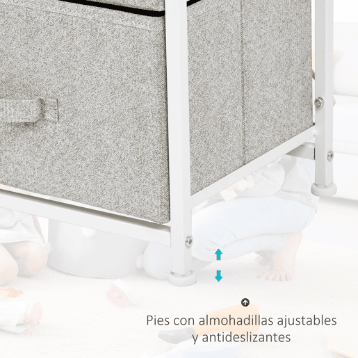 HOMCOM Cómoda com 4 Gavetas de Tecido Móvel de Arrumação Multifuncional para Dormitório Sala de Estar Corredor 45x30x92 cm Cinza e Branco