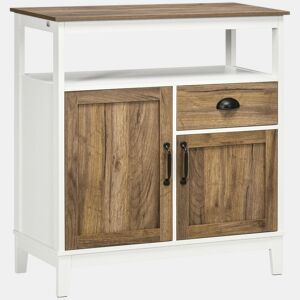 HOMCOM Aparador Sala de Estar Armário de Armazenamento de Madeira com 2 Portas Gaveta e Prateleira Ajustável para Sala de Jantar Cozinha Dormitório 76,6x35x81,5 cm Branco e Madeira Envelhecida