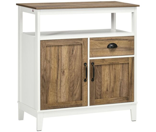 Homcom aparador de salón armario almacenaje de madera con 2 puertas cajón y estante ajustable para comedor cocina dormitorio 76,6x35x81,5 cm blanco y